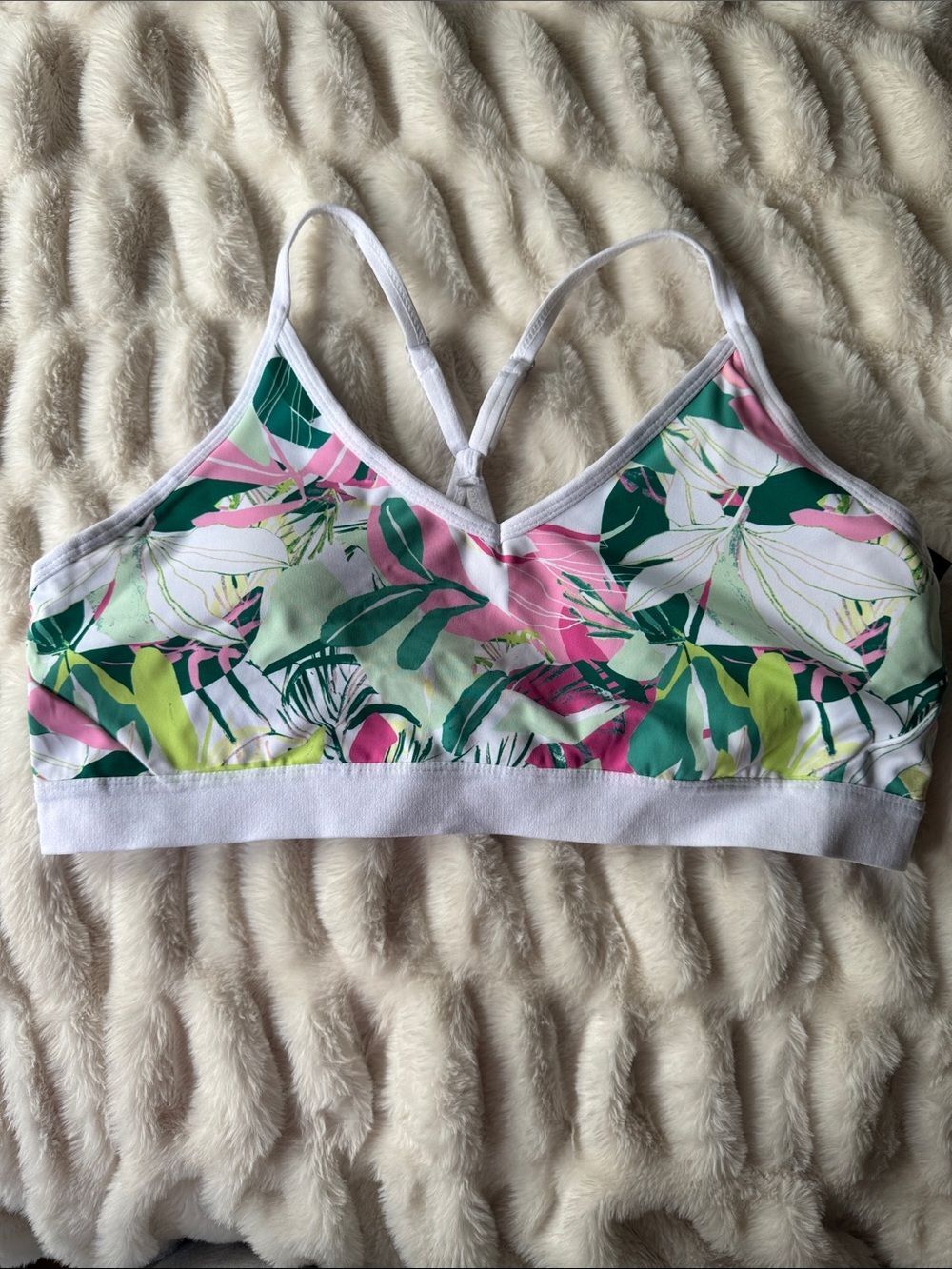 NWT Athletic Works White Tropical Print Sports Bra Size XL (16-18)